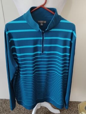 Peter Millar Teal and Aqua Striped Quarter-Zip Sweater